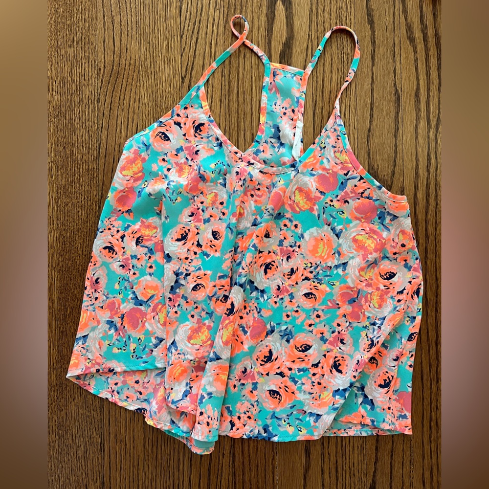 Lush Turquoise Coral Floral Tank Top S